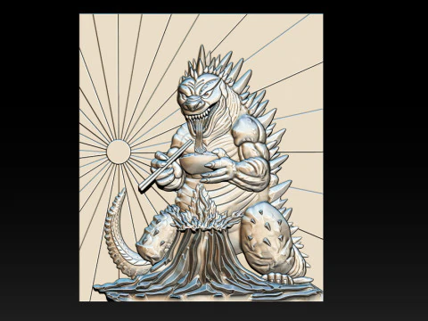 Kaiju Dragon Eating Ramen 3D Relief 3D Print Model