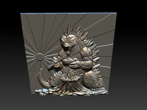 Kaiju Dragon Eating Ramen 3D Relief 3D Print Model