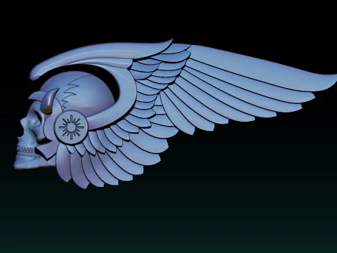 Gothic Winged Skull Relief for Jewelry 3D Print Model
