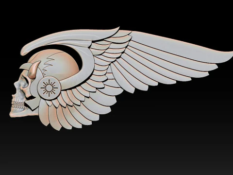 Gothic Winged Skull Relief for Jewelry 3D Print Model