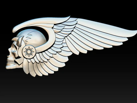 Gothic Winged Skull Relief for Jewelry 3D Print Model