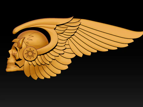 Gothic Winged Skull Relief for Jewelry 3D Print Model