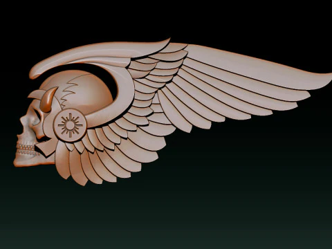Gothic Winged Skull Relief for Jewelry 3D Print Model