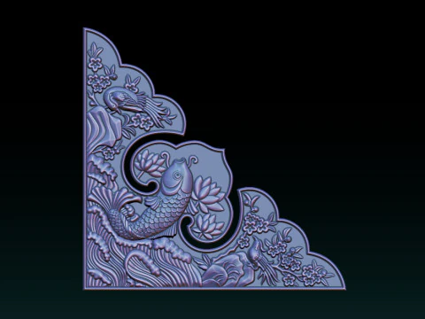 Oriental Koi Fish Corner Relief 3D Print Model