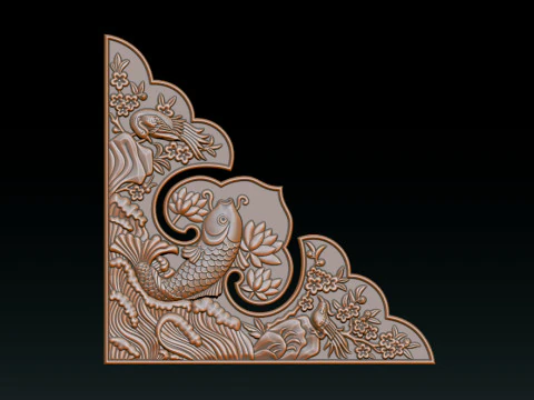 Oriental Koi Fish Corner Relief 3D Print Model