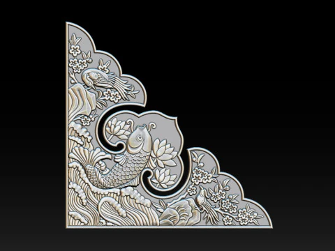 Oriental Koi Fish Corner Relief 3D Print Model