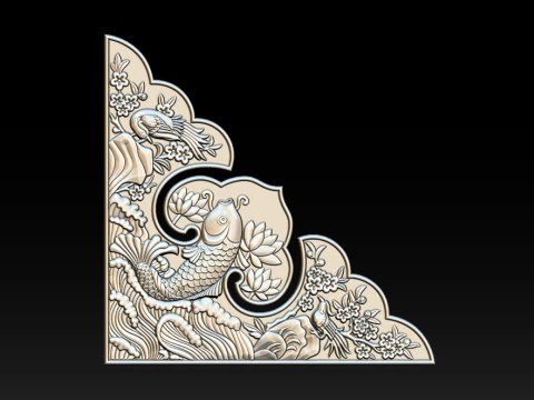 Oriental Koi Fish Corner Relief 3D Print Model