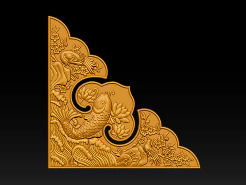 Oriental Koi Fish Corner Relief 3D Print Model