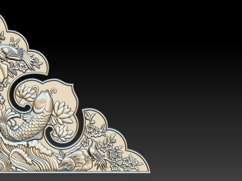 Oriental Koi Fish Corner Relief 3D Print Model