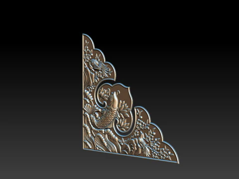 Oriental Koi Fish Corner Relief 3D Print Model
