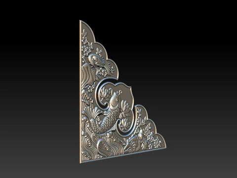 Oriental Koi Fish Corner Relief 3D Print Model
