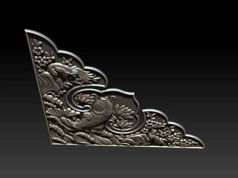Oriental Koi Fish Corner Relief 3D Print Model