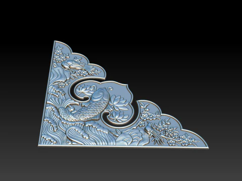 Oriental Koi Fish Corner Relief 3D Print Model