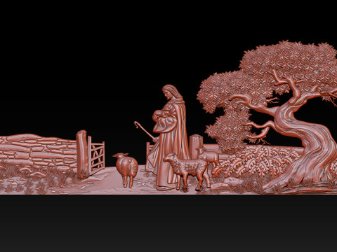 Der gute Hirte, 3D-Relief, biblische Pastoralszene 3D Druckmodell