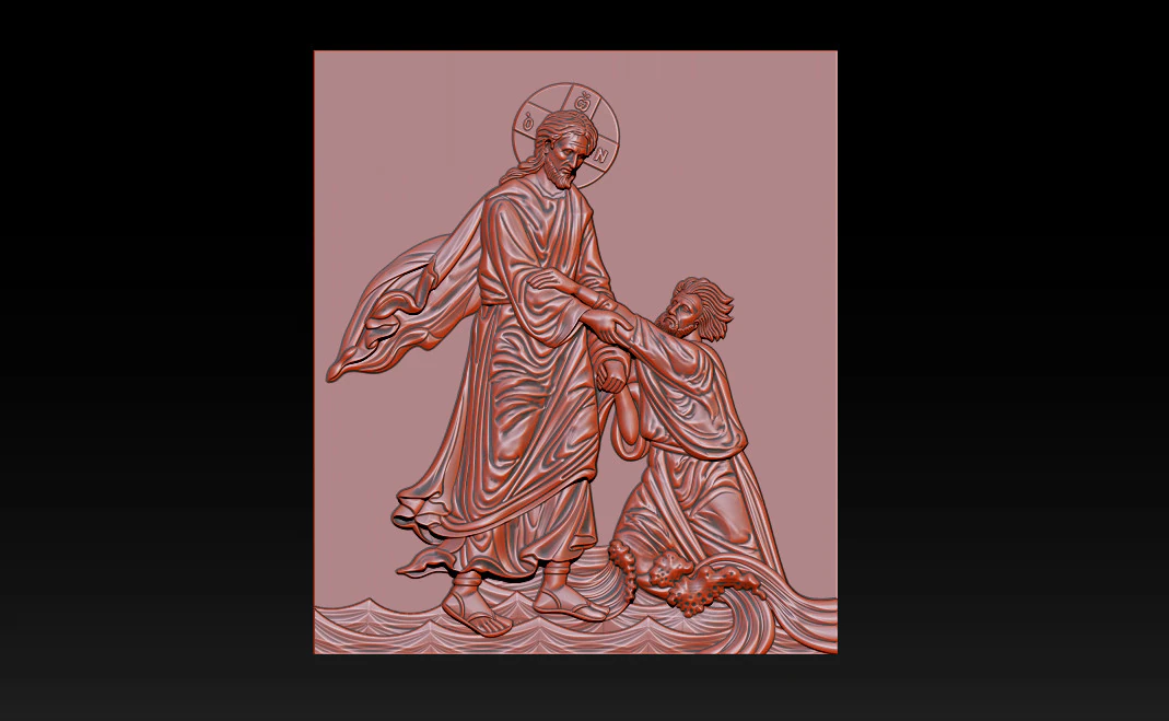 3D Religious Relief Jesus Rescuing Peter on the Water 3D Print Model .c4d .max .obj .3ds .fbx .stl .blend 