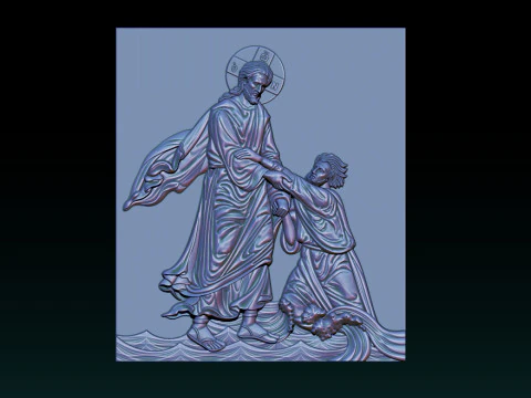 3D Religious Relief Jesus Rescuing Peter on the Water 3D Print Model