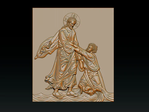 3D Religious Relief Jesus Rescuing Peter on the Water 3D Print Model
