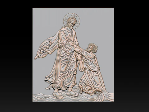 3D Religious Relief Jesus Rescuing Peter on the Water 3D Print Model