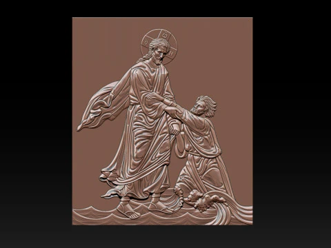 3D Religious Relief Jesus Rescuing Peter on the Water 3D Print Model