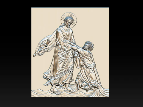 3D Religious Relief Jesus Rescuing Peter on the Water 3D Print Model