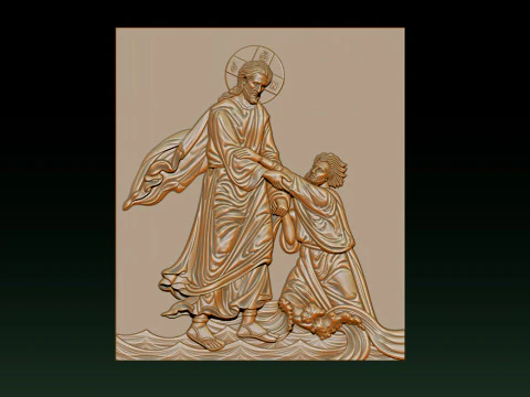 3D Religious Relief Jesus Rescuing Peter on the Water 3D Print Model