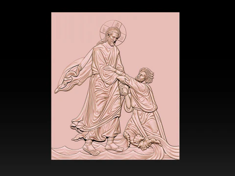3D Religious Relief Jesus Rescuing Peter on the Water 3D Print Model