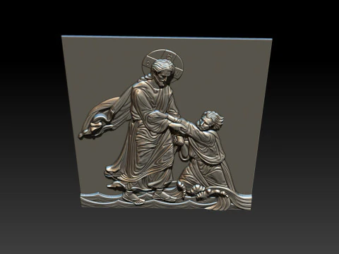 3D Religious Relief Jesus Rescuing Peter on the Water 3D Print Model