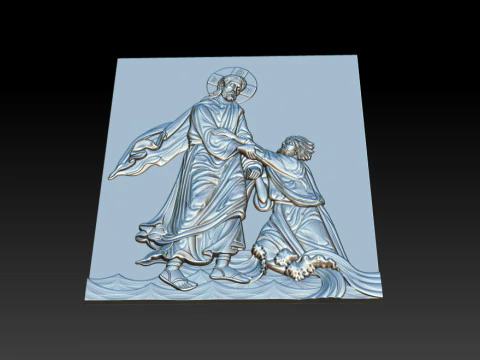 3D Religious Relief Jesus Rescuing Peter on the Water 3D Print Model