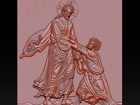 3D Religious Relief Jesus Rescuing Peter on the Water 3D Print Model
