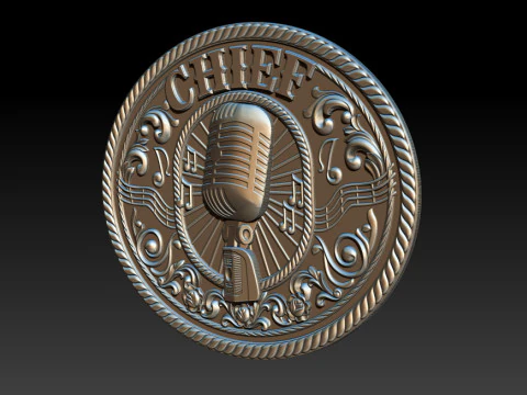 CHIEF Music Emblem Relief Vintage Microphone 3D CNC Model 3D Print Model
