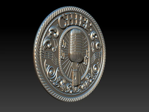 CHIEF Music Emblem Relief Vintage Microphone 3D CNC Model 3D Print Model