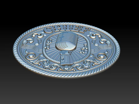 CHIEF Music Emblem Relief Vintage Microphone 3D CNC Model 3D Print Model