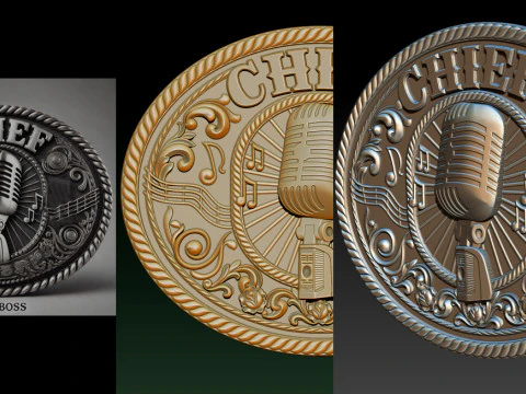 CHIEF Music Emblem Relief Vintage Microphone 3D CNC Model 3D Print Model