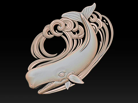Decorative Whale CNC Relief 1 3D Print Model