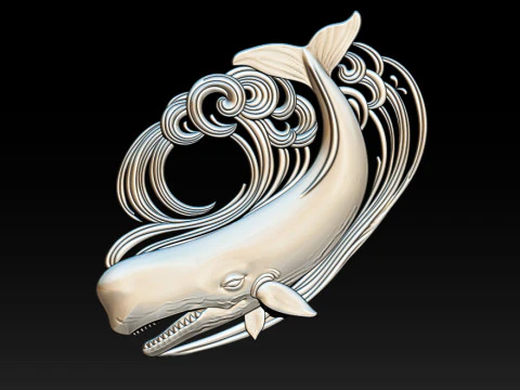 Decorative Whale CNC Relief 1 3D Print Model