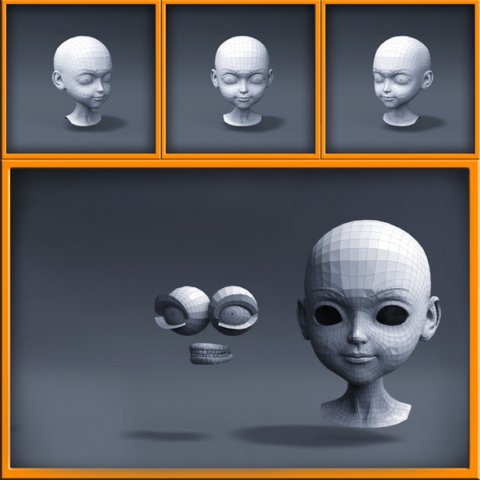 cartoon girl head Modèle 3D .c4d .max .obj .3ds .fbx .stl .blend 