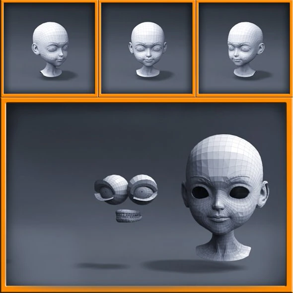 cartoon girl head 3D Model .c4d .max .obj .3ds .fbx .stl .blend 