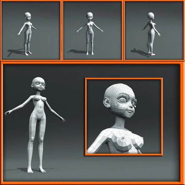 girl low poly base model 3D Model .c4d .max .obj .3ds .fbx .stl .blend 