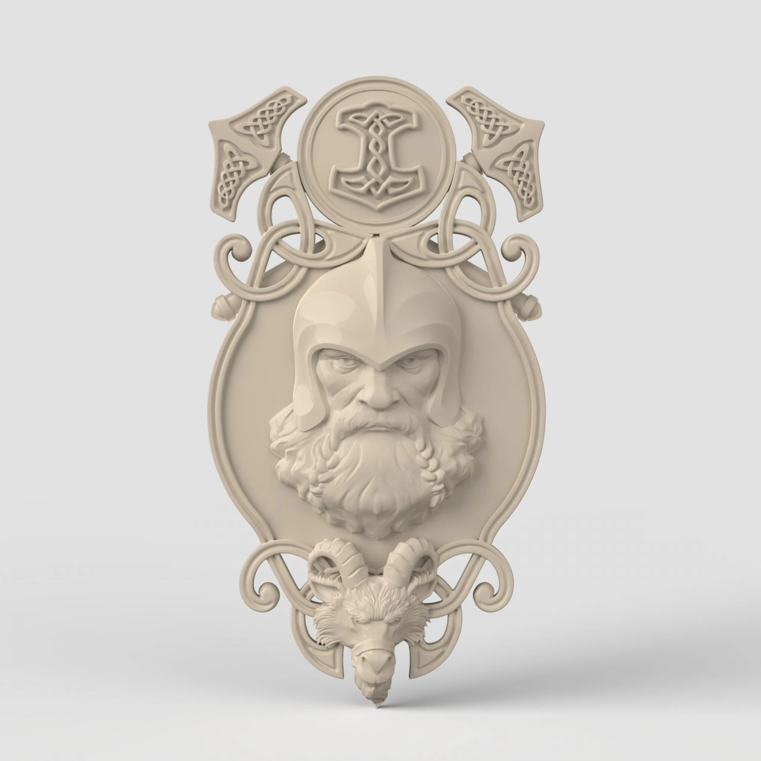 STL CNC Router file 3dprintable Thor with Goat and Hammers panel by Scandinavian mythology 3D Print Model .c4d .max .obj .3ds .fbx .stl .blend 