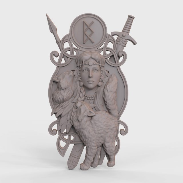 STL CNC Router file 3dprintable Freya Panel by Scandinavian mythology Viking pagan deity 3Dプリントモデル .c4d .max .obj .3ds .fbx .stl .blend 