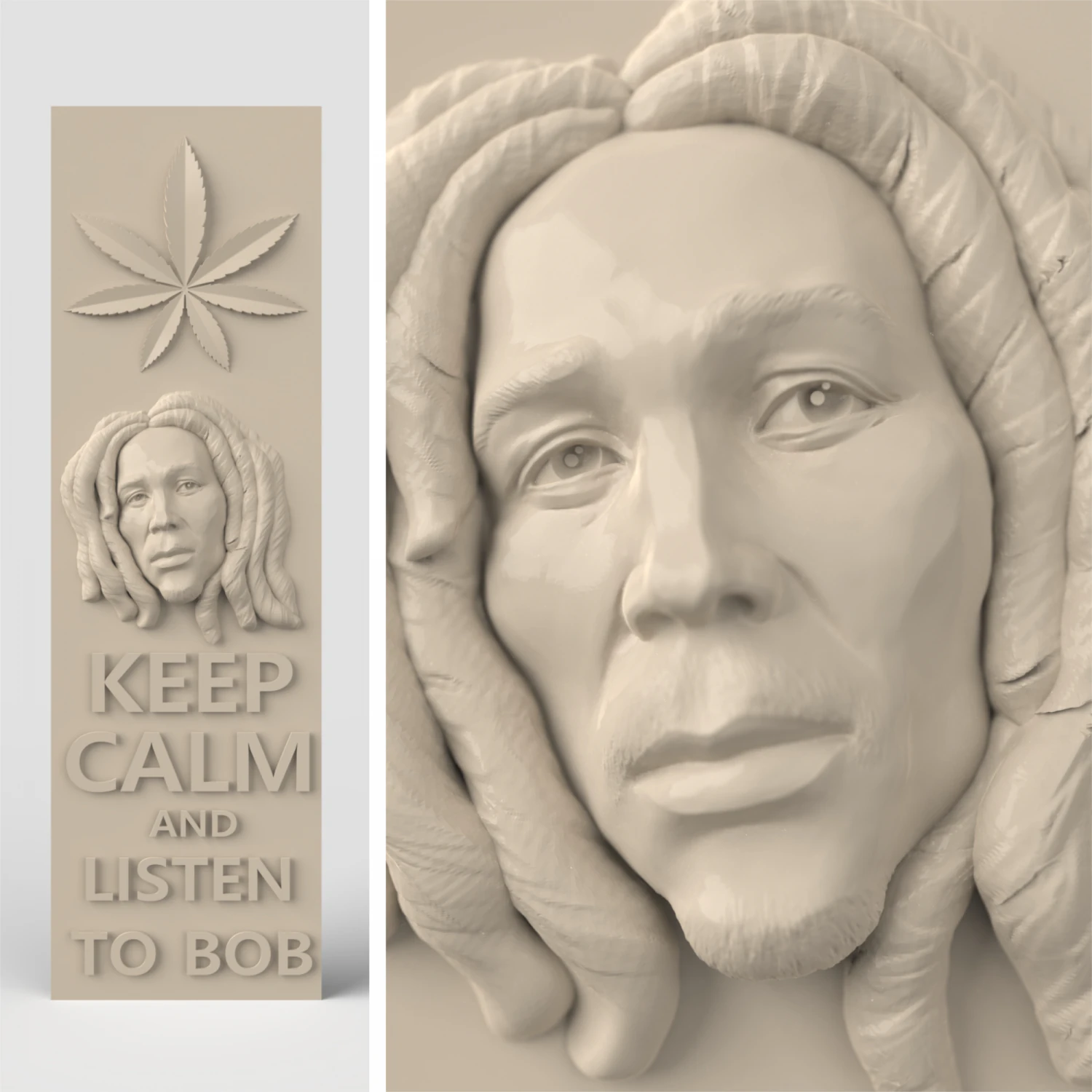 STL CNC ルーター ファイル 3dprintable ボブ・マーリー - 落ち着いてボブの話を聞いてください 3Dプリントモデル .c4d .max .obj .3ds .fbx .stl .blend 