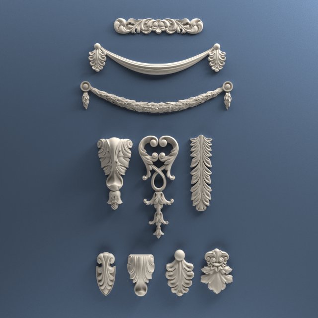 STL CNC Router file 3dprintable Classic Furniture fretwork relief Set 1 Modelo de Impressão 3D .c4d .max .obj .3ds .fbx .stl .blend 