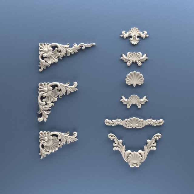 STL CNC Router file 3dprintable Classic Furniture fretwork relief Set 2 3D 프린트 모델 .c4d .max .obj .3ds .fbx .stl .blend 