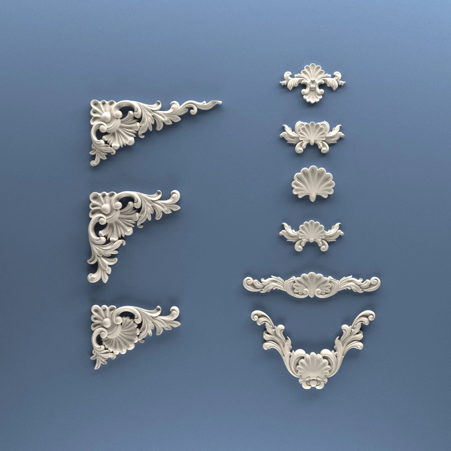STL CNC Router file 3dprintable Classic Furniture fretwork relief Set 2 3D Print Model .c4d .max .obj .3ds .fbx .stl .blend 
