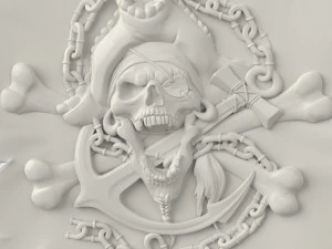 STL CNC Router file 3dprintable Scull Pirate Flag 3D Print Model