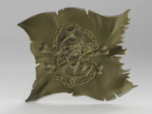 STL CNC Router file 3dprintable Scull Pirate Flag 3D Print Model