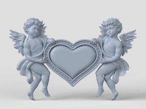 STL CNC Router file 3dprintable Classic Bas-Relief Cherubs Heart 3D प्रिंट मॉडल