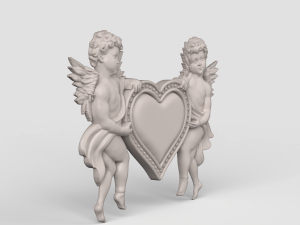 STL CNC Router file 3dprintable Classic Bas-Relief Cherubs Heart 3D Print Model