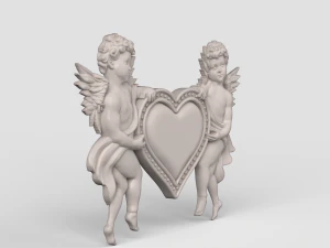 STL CNC Router file 3dprintable Classic Bas-Relief Cherubs Heart 3D Print Model