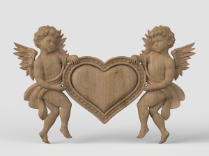 STL CNC Router file 3dprintable Classic Bas-Relief Cherubs Heart 3D Print Model